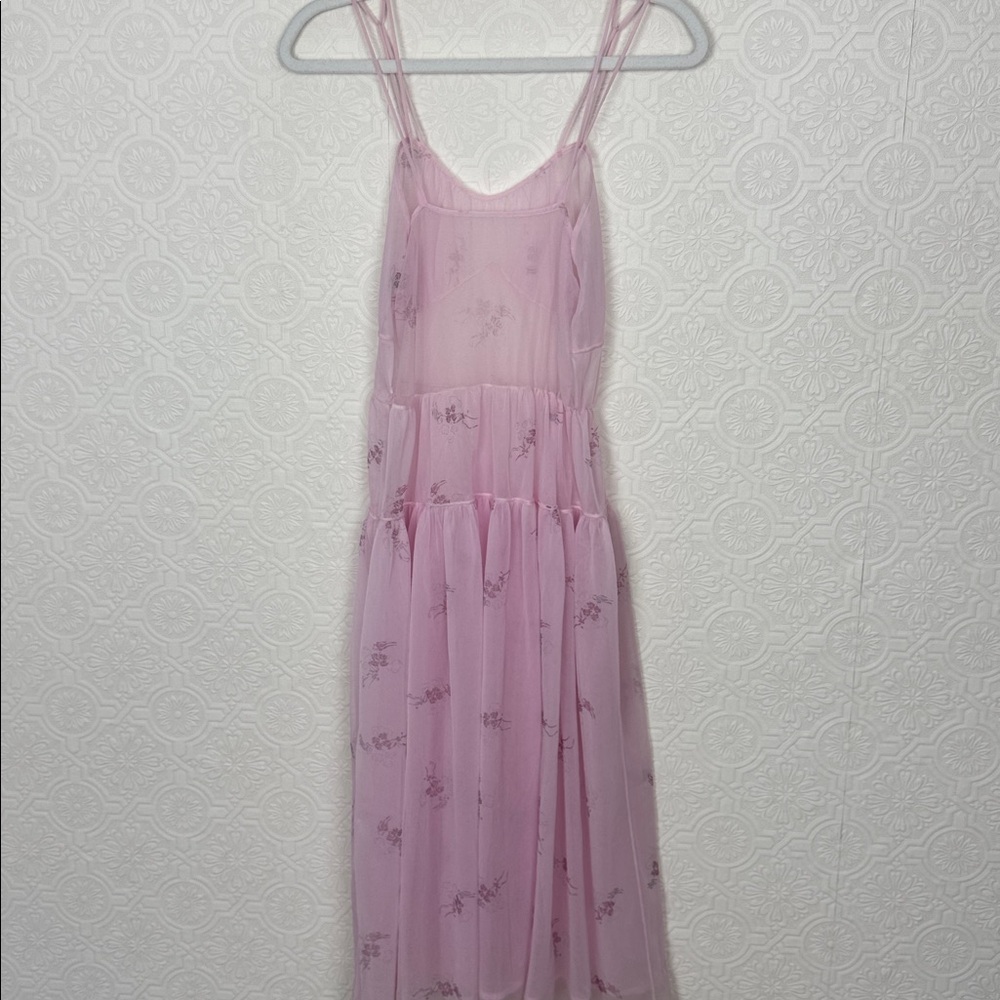Vintage Trillium 60s 70s Pink‎ Sheer Slip Dress Floral Nylon Fairycore Lingerie - Picture 7 of 11